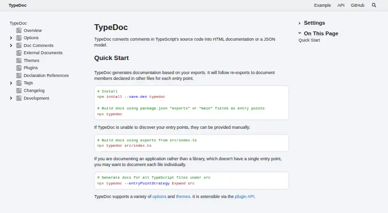 The TypeDoc homepage