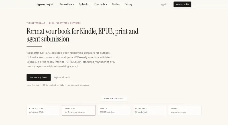 The typesetting.ai homepage