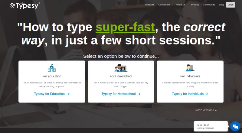 The Typesy homepage