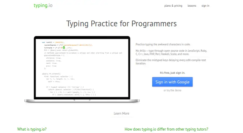 The typing.io homepage