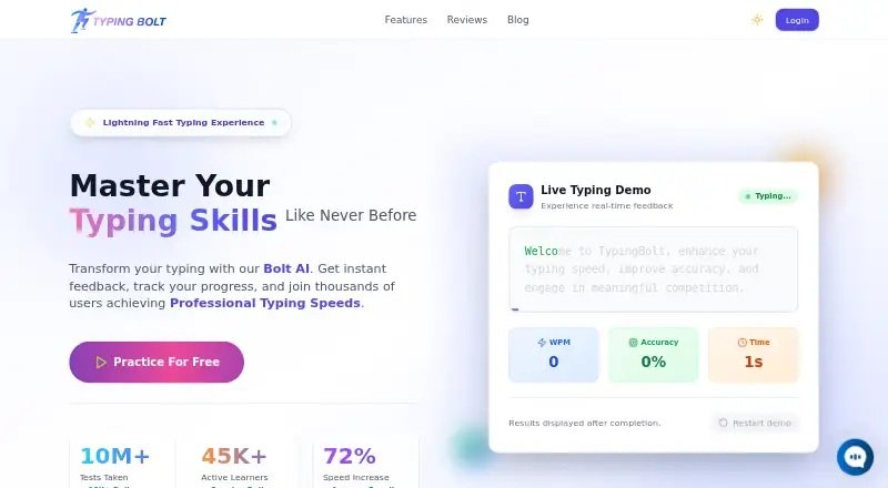 The Typing Bolt homepage