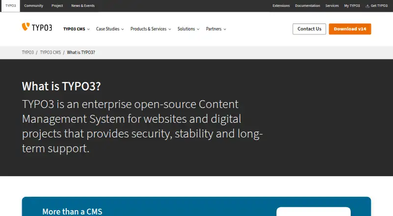 The TYPO3 CMS homepage