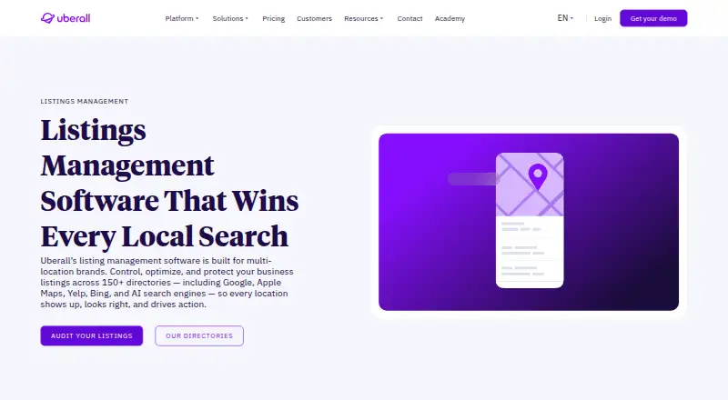 The Uberall Listings homepage