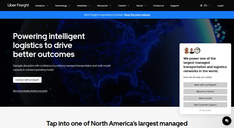 The Uber Freight Transportation Management System homepage