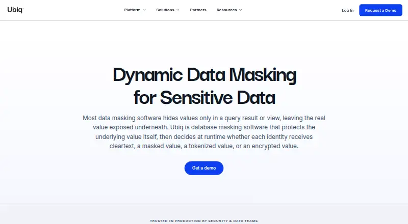 The Ubiq Dynamic Data Masking homepage