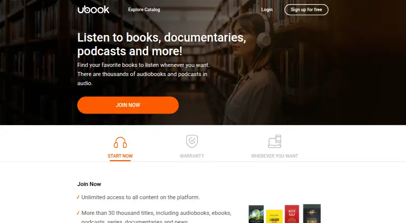 The Ubook homepage