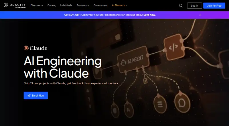 The Udacity homepage