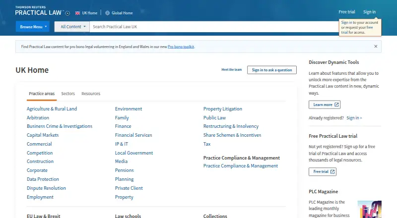 The Practical Law homepage