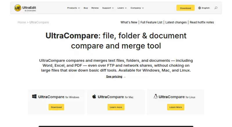The UltraCompare homepage