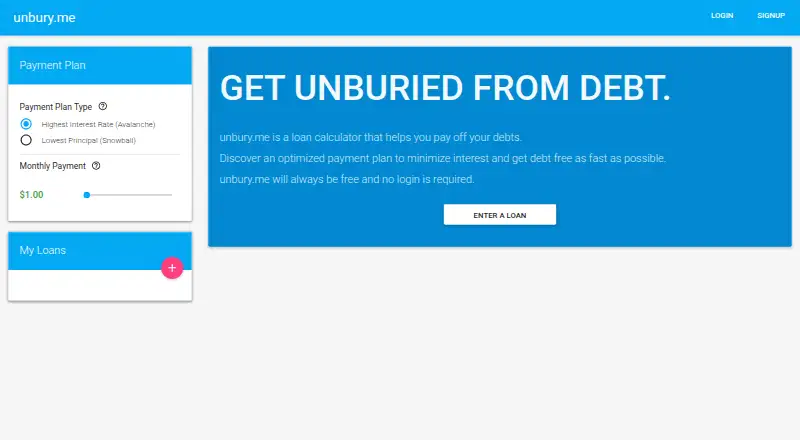 The unbury.me homepage