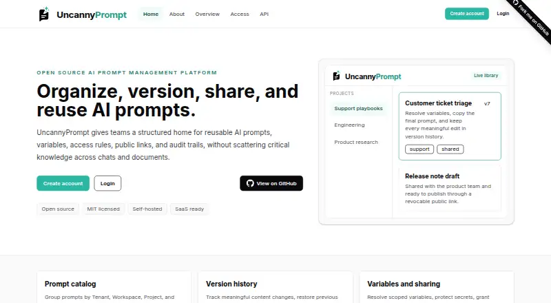 The UncannyPrompt homepage