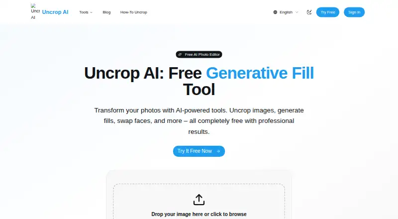 The Uncrop AI homepage