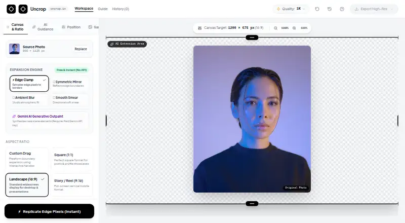 The Uncrop homepage