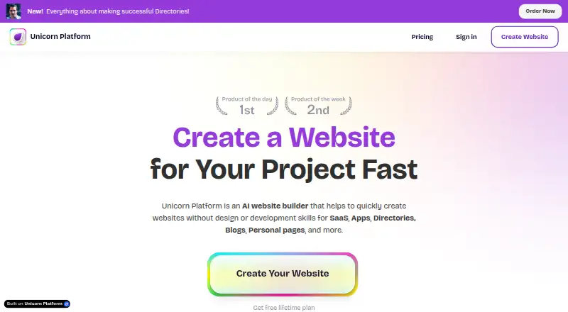 The Unicorn Platform homepage