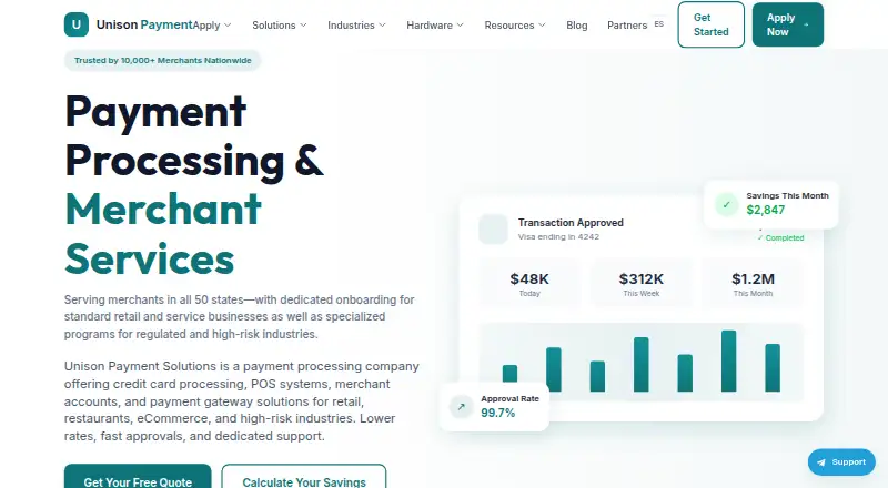 The Unison Payment Solutions homepage