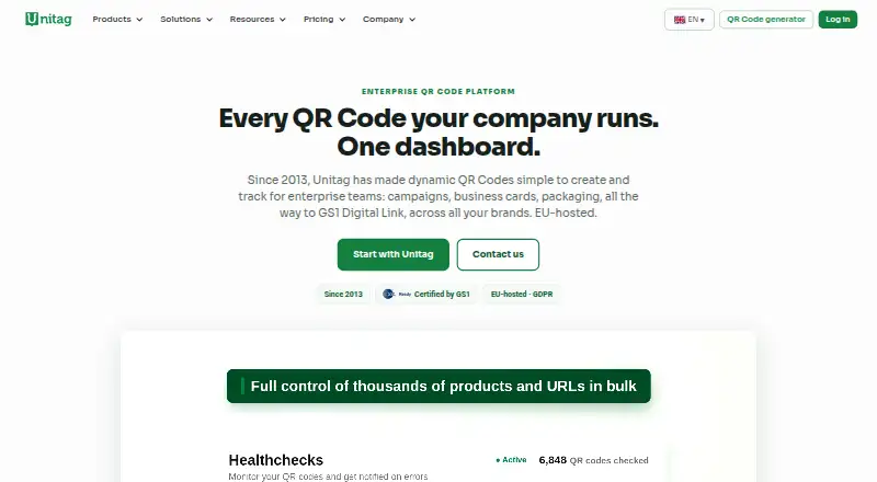 The Unitag QR Codes homepage