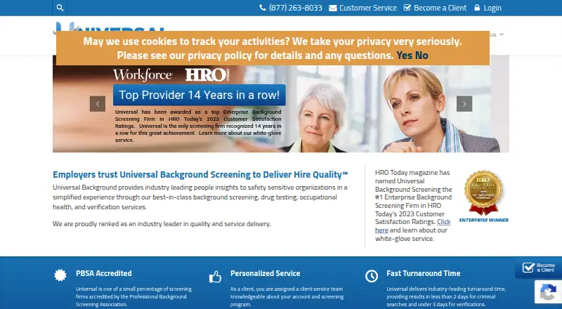 The Universal Background Screening homepage