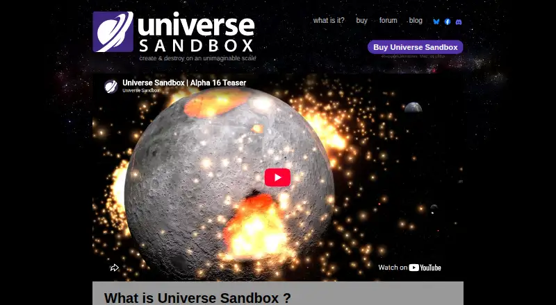 The Universe Sandbox homepage