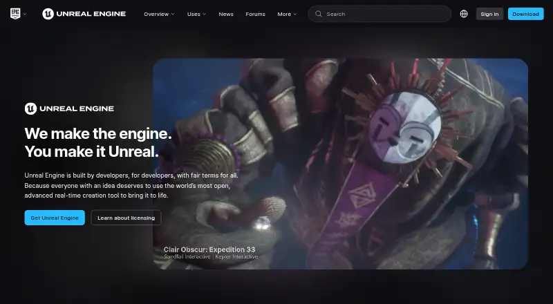 The Unreal Engine homepage