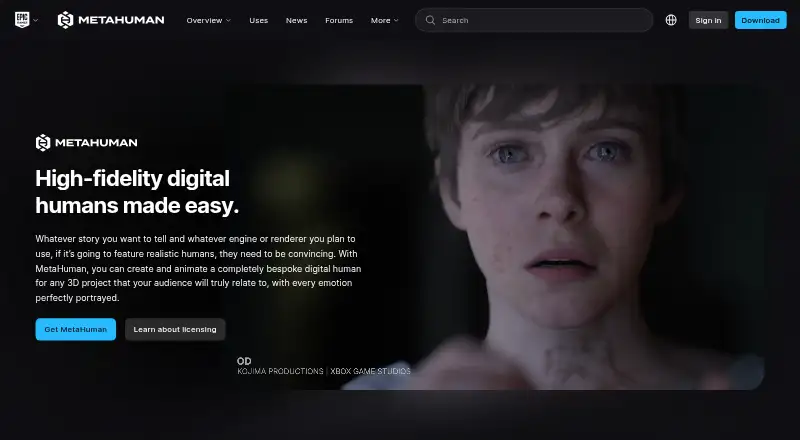 The MetaHuman Animator homepage