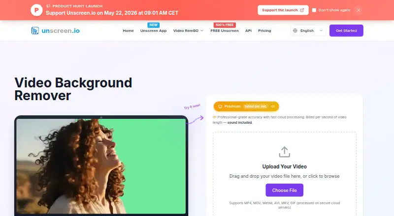 The unscreen.io homepage