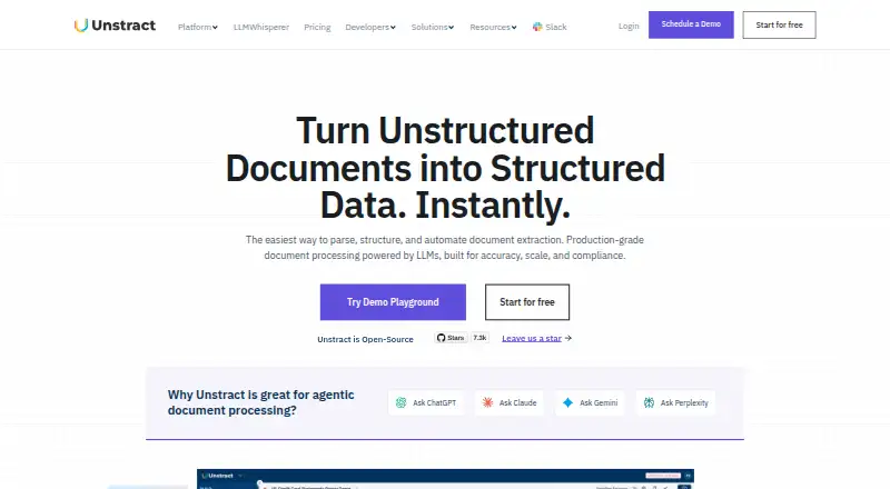 The Unstract homepage