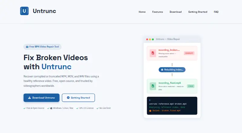 The Untrunc homepage