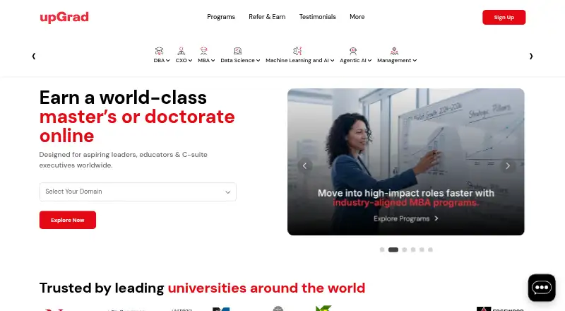 The upGrad homepage