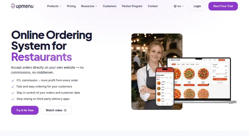 The UpMenu Restaurant App Builder homepage