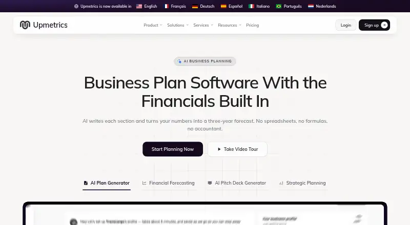 The Upmetrics homepage