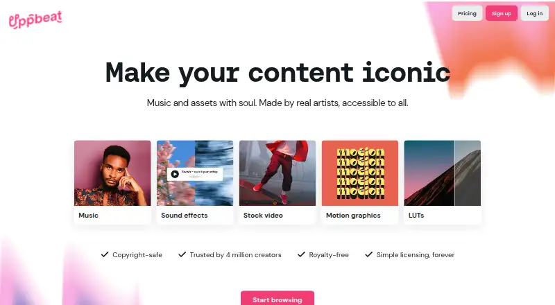 The Uppbeat homepage