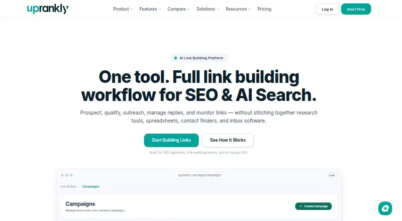 The Uprankly LinkBuilderPro homepage