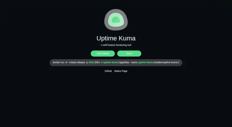 The Uptime Kuma homepage