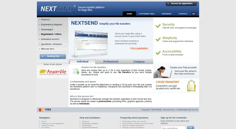The NextSend homepage