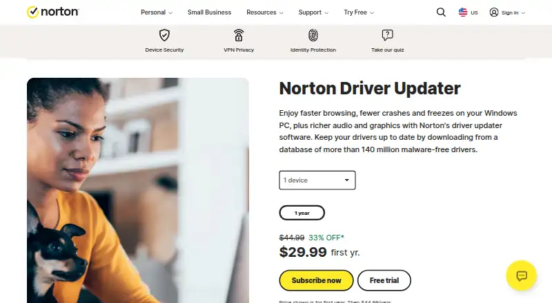The Norton Driver Updater homepage