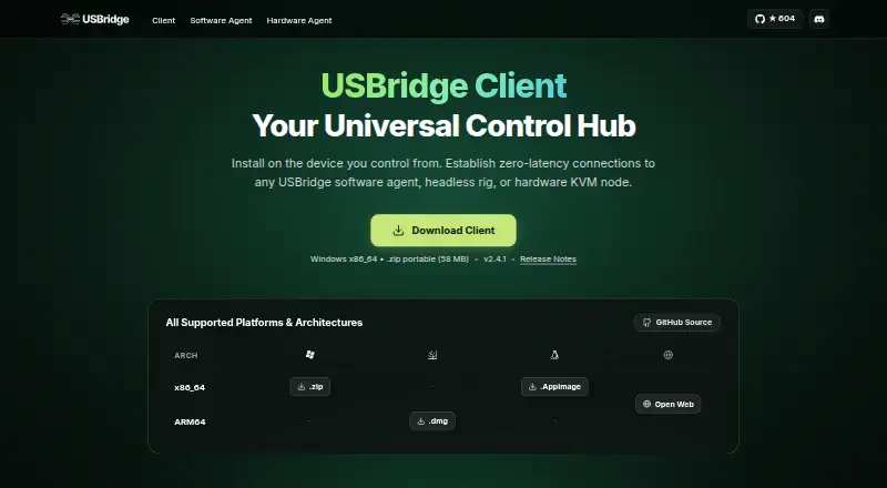 The USBridge Remote homepage