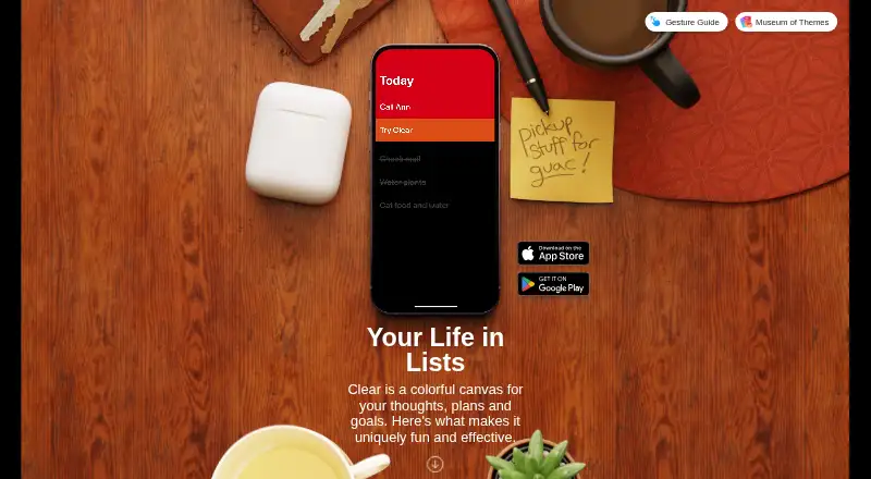 The Clear homepage