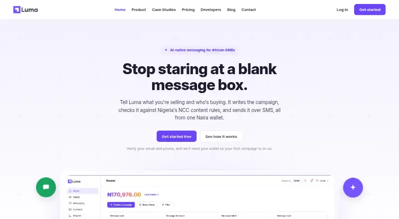 The Luma homepage