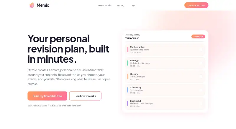 The Memio homepage