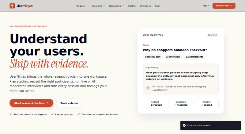 The UserNinjas homepage