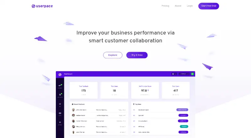 The Userpace homepage