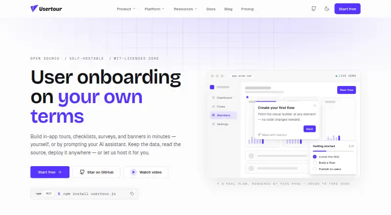 The Usertour homepage