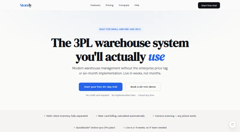The Storely homepage
