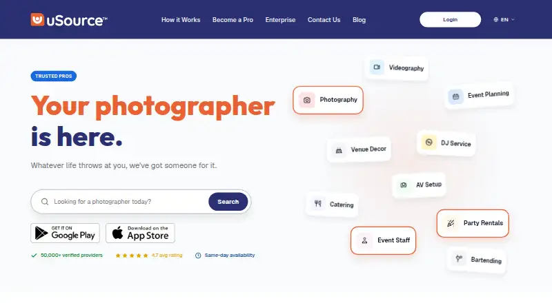The uSource Enterprise homepage