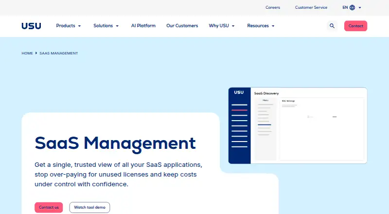 The USU SaaS Management homepage