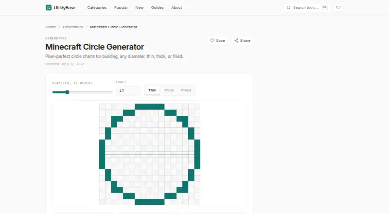 The UtilityBase Minecraft Circle Generator homepage