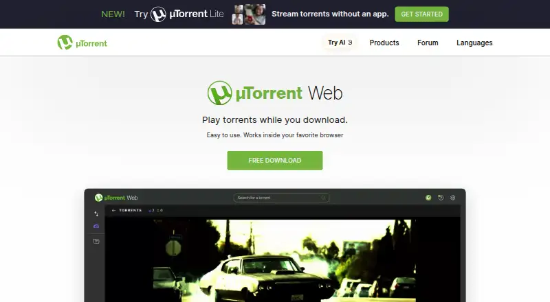The µTorrent Web homepage