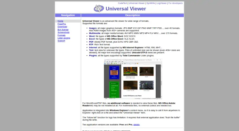 The Universal Viewer homepage