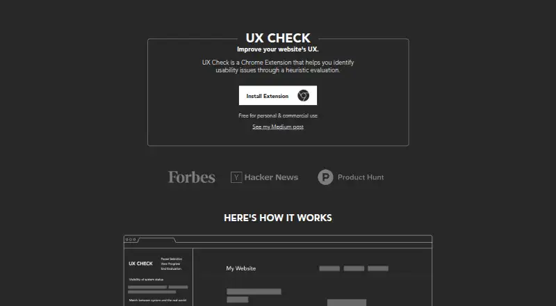 The UX Check homepage