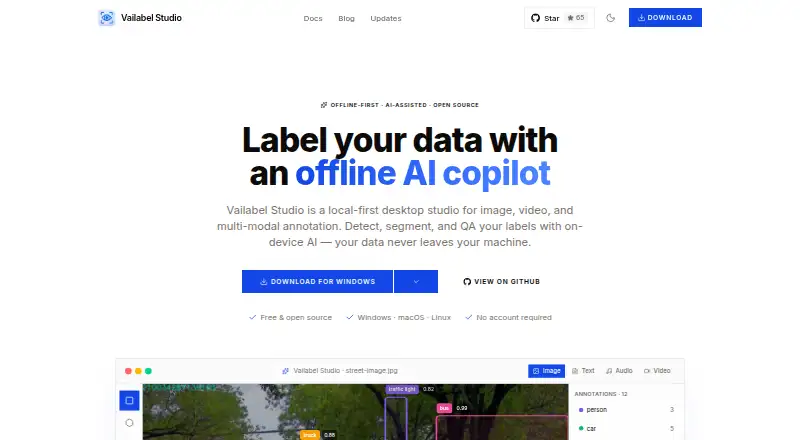 The Vailabel Studio homepage